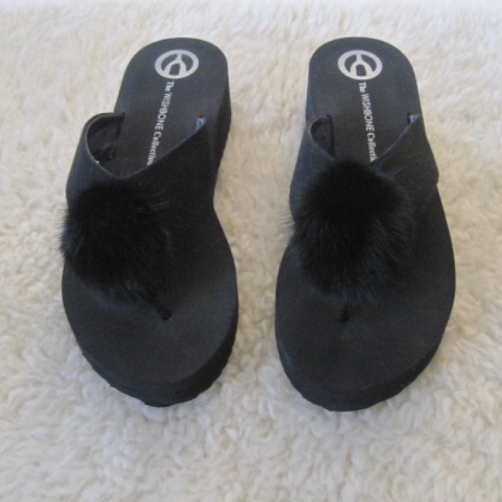 The Wishbone Collection Rubber Platform Sandal w/ Fur Pom Pom